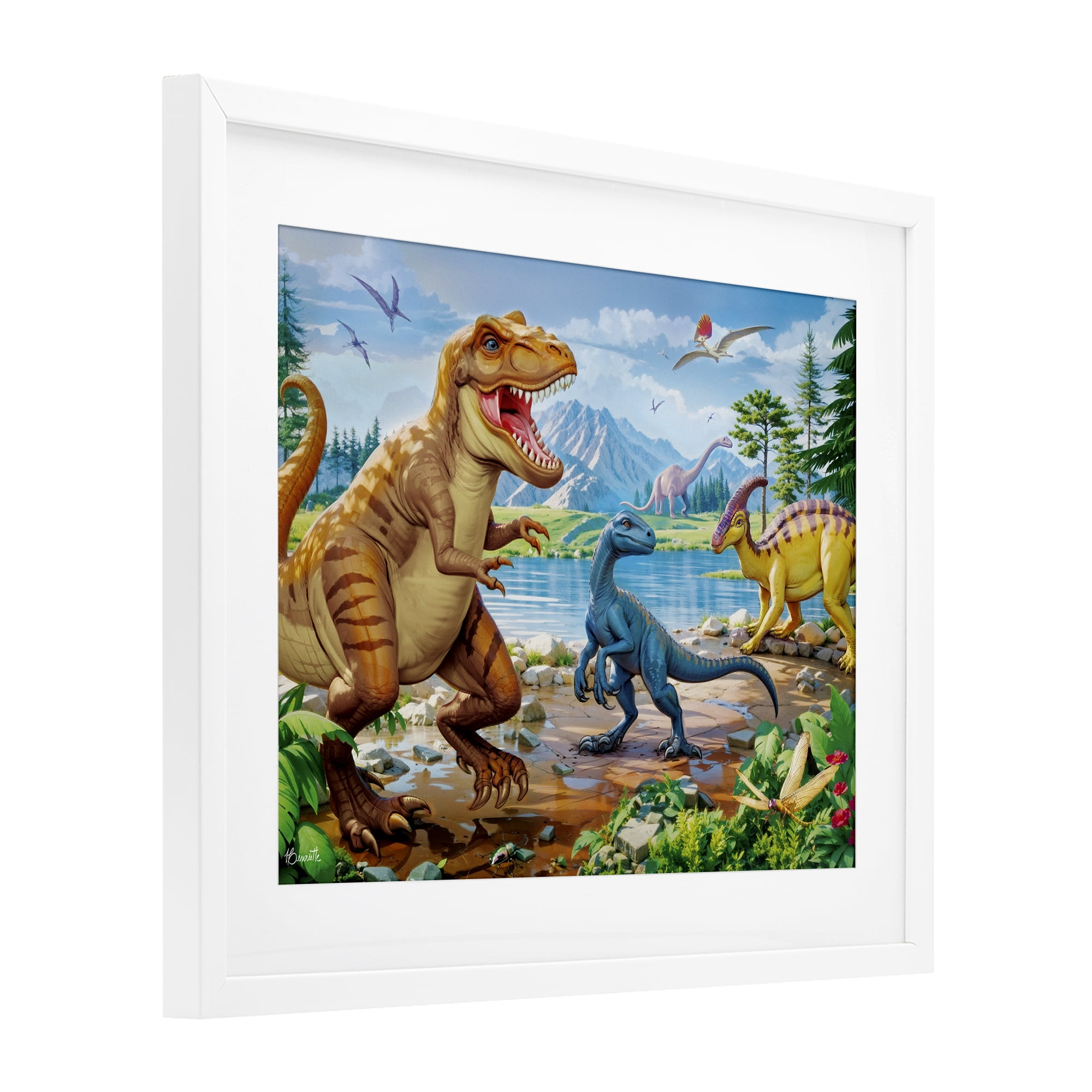 Stupell Industries Lush Jurassic Lakeside White Framed Print Under Glass, design by Henriette Chinaglia