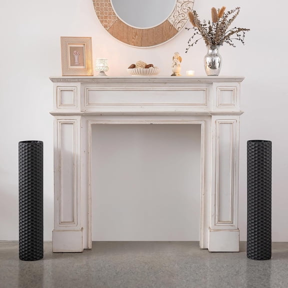 Black Tall Floor Vase: 27.6in Metal Modern Cylinder Floor Vases for Fireplace with Honeycomb Texture - Set of 2 Large Decorative Vase Home Decor for Living Room Bedroom Home Corner Indoor
