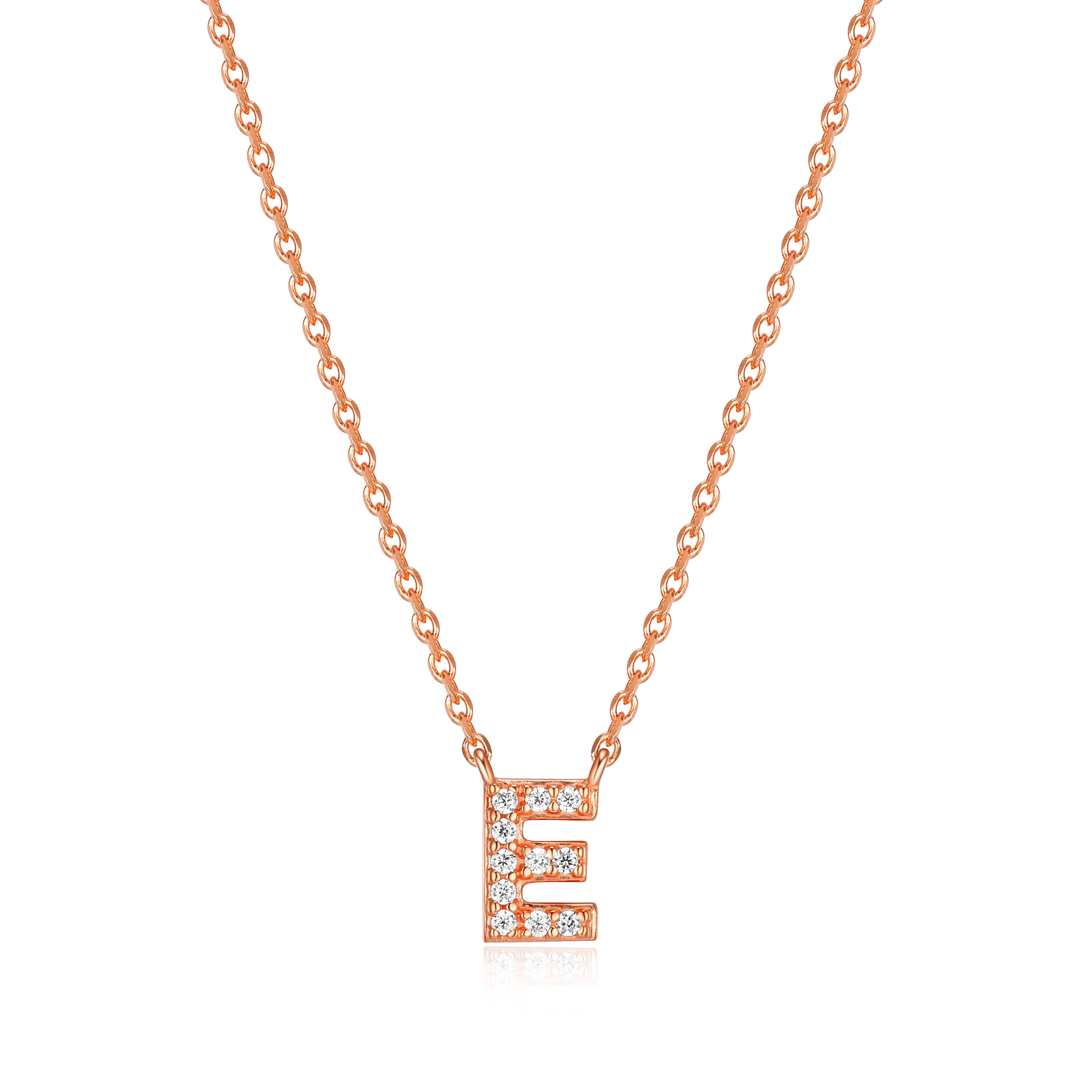 Forever Facets "E" CZ Necklace in Rose Gold over Sterling Silver, Adult Female
