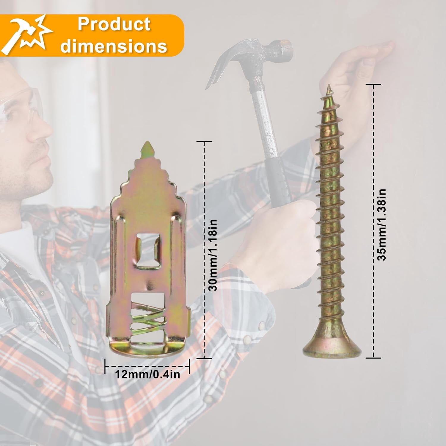 200 Pcs Self-Drilling Drywall Anchors with Screws,Easy to use, no Need to re-Drill The Wall, kit Includes 100 Gypsum Board Anchors (0.47x1.18 inches) and 100 zinc Expansion Screws.
