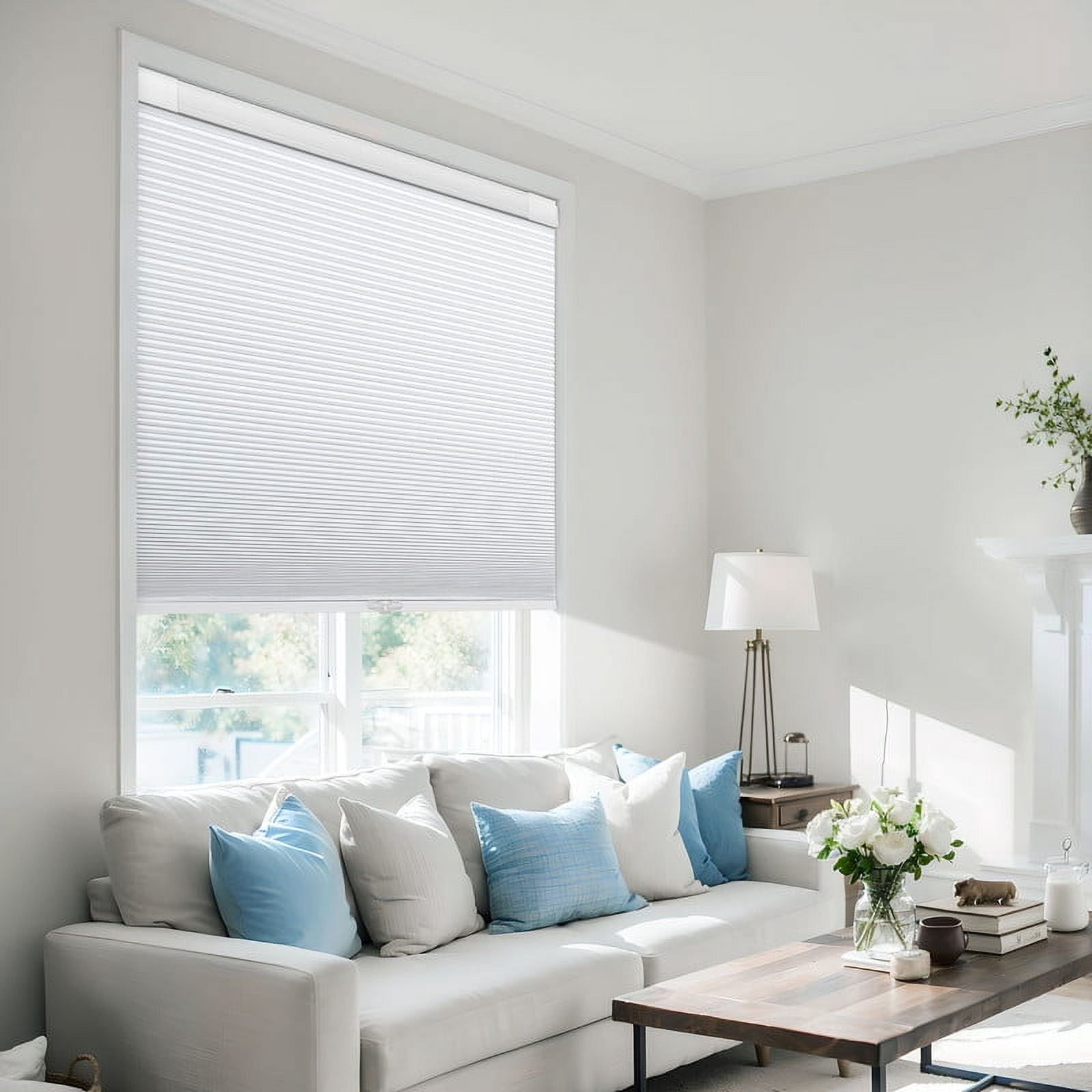 Keego No Tools Cordless Blind for Windows Blackout Cellular Window Shades Customed Honeycomb No Drilling Blinds for Home and Bedroom, White 41 1/2"W x 48"H