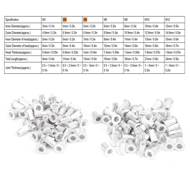 Écrous de Rivetage Tête Plate Écrous de Rivetage Aluminium Galvanisé 100 Pcs Écrous de Tirage en Aluminium Tête Plate Accessoires de Quincaillerie Verticale Wj-30045