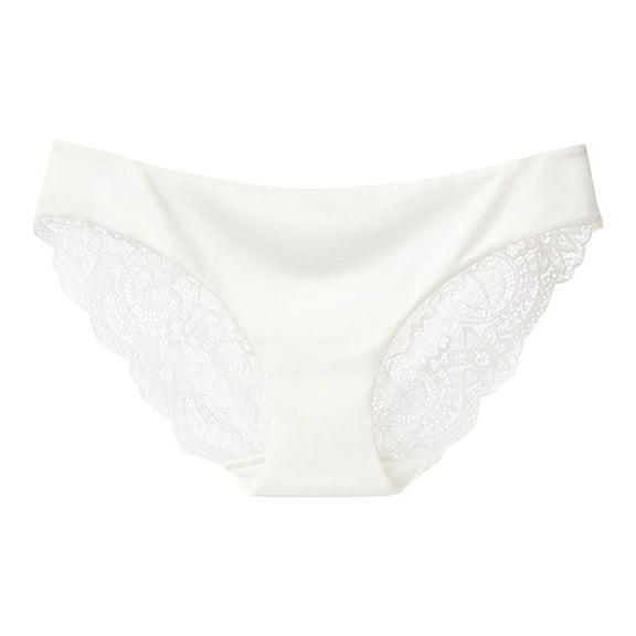 PMVFHDE Fashion Womens Low Waist Lace Triangle Underwear Comfortable Soft Ice Silk Seamless Briefs Panties For Women White，XL