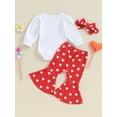 thumbnail image 5 of Elippeo My First Valentines Day Baby Girl Outfit 3M 6M 12M 18M Mommy Daddy's Little Valentines Onesie+Bell Bottoms+Headband Newborn Valentines Day Clothes, 5 of 9