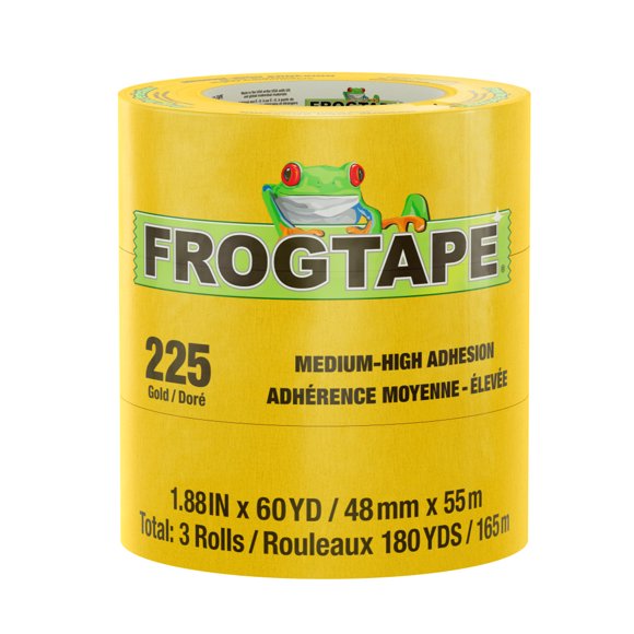 Shurtape Ruban Adhésif 105322 FrogTape 225; Grade de Performance; 1,88 Pouce de Largeur x 60 Longueur de la Cour; Or; Adhésif en Caoutchouc avec Support en Crêpe Finement Structuré; Simple; Résistant aux UV