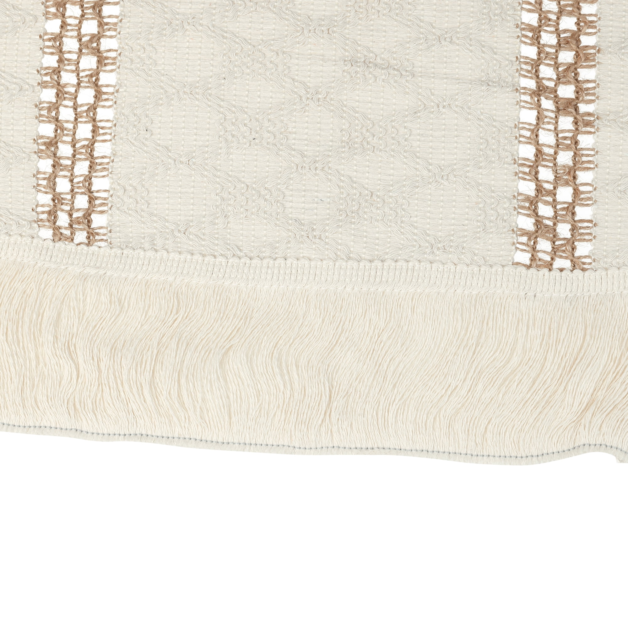 Unique Bargains 1 Pack Row of Fringe Table Runners Floral Table Banner White Brown 12"x63"