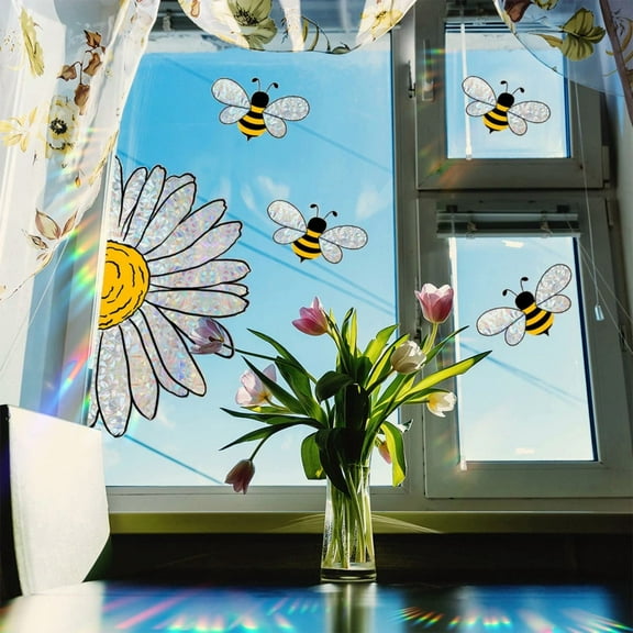 Sunflower Bees Style Glass Sticker Diy Honeybee Wall Decals Home Decoration