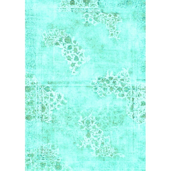 Ahgly Company Machine Washable Indoor Rectangle Abstract Turquoise Blue Modern Area Rugs, 5' x 7'