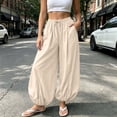 thumbnail image 5 of Qingpeng Womens Elastic High Waisted Wide Leg Barrel Pants Flowy Baggy Balloon Trousers Fall Harem Pants Vacation Outfits, 5 of 7