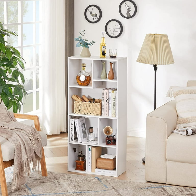 YIGOU 42 Inch High Bookcase 4 Tier Modern Storage Cabinet with Height Difference Shelves for Standard Textbooks Floor Standing Display 7 Cubes