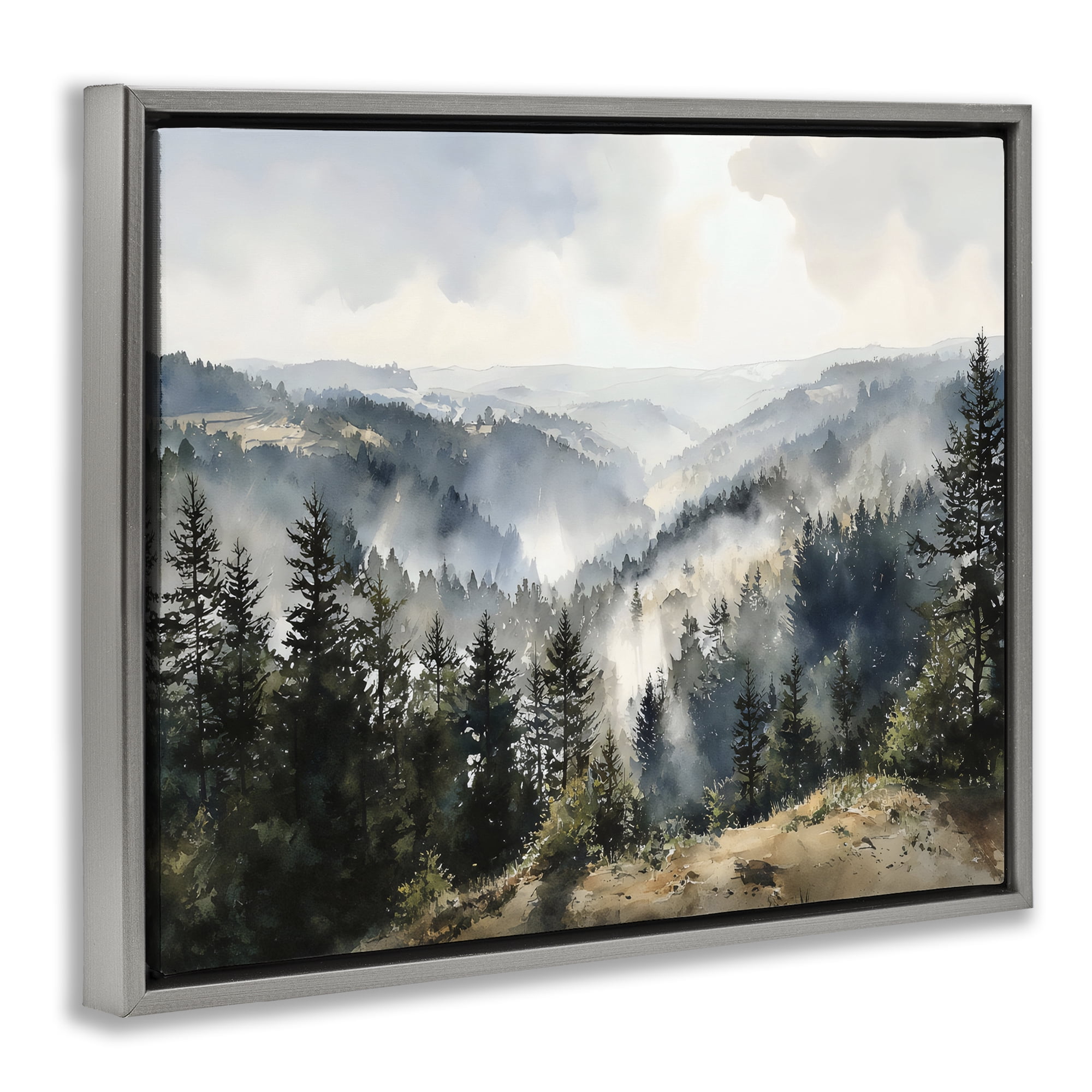 Stupell Industries Misty Tree Tops Vista Gray Framed Floater Canvas Wall Art, design by Franklyn Gregory