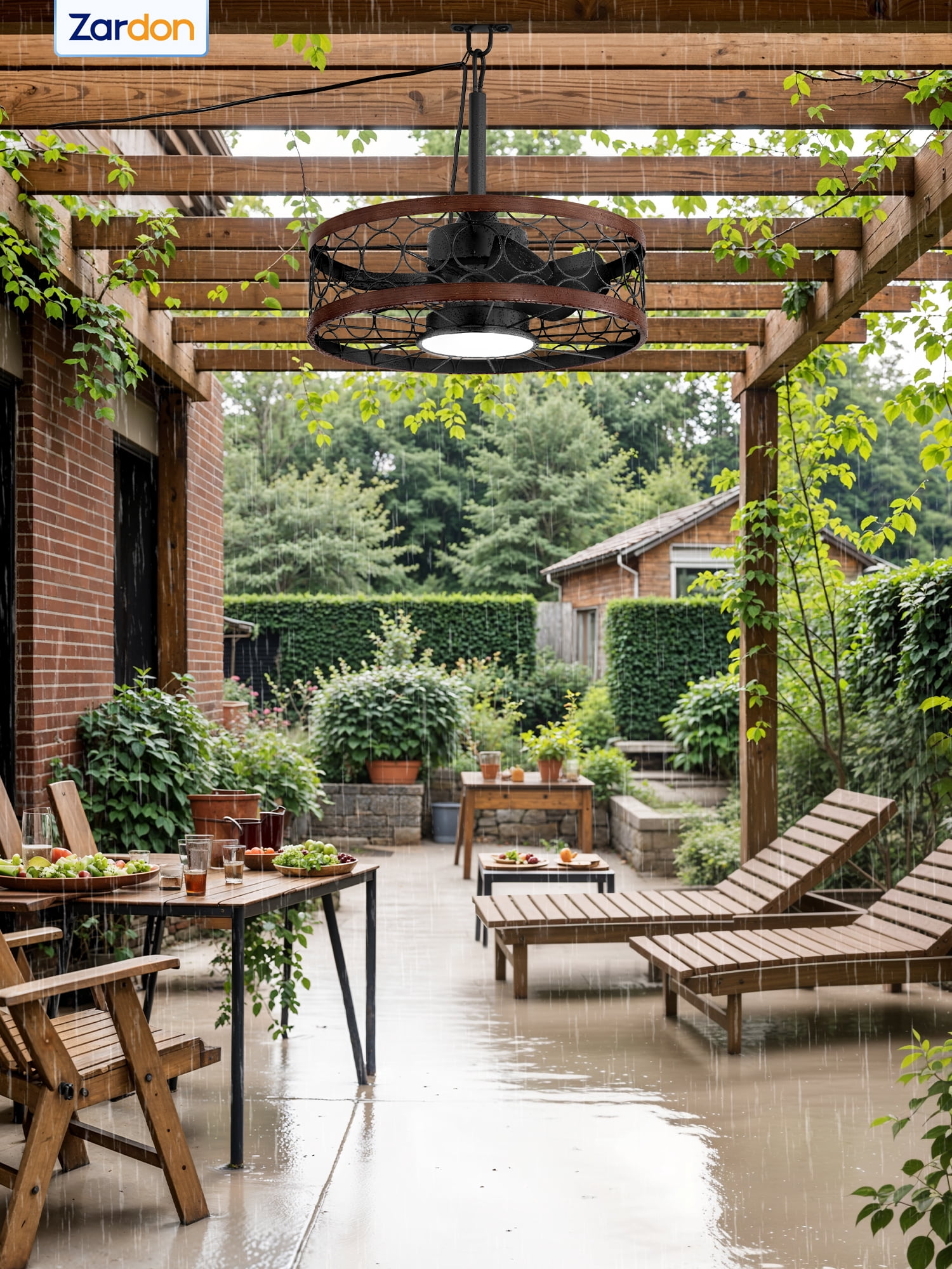 Zardon 20in Outdoor Ceiling Fans with Light and Remote Control, Gazebo Ceiling Fan with Corded for Plug in, Waterproof for Pergola, Canopy, Patios