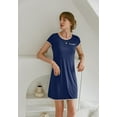 thumbnail image 5 of Ekouaer Womens Nightgown Sleep Shirt Dress Satin Patchwork Short Sleeve Sleepwear with Pocket, 5 of 7