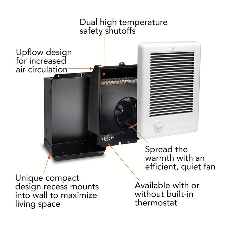 Cadet Com-Pak Electric Wall Heater With Thermostat – 1000W, 120V, 3412 BTU, White, Model CSC101TW