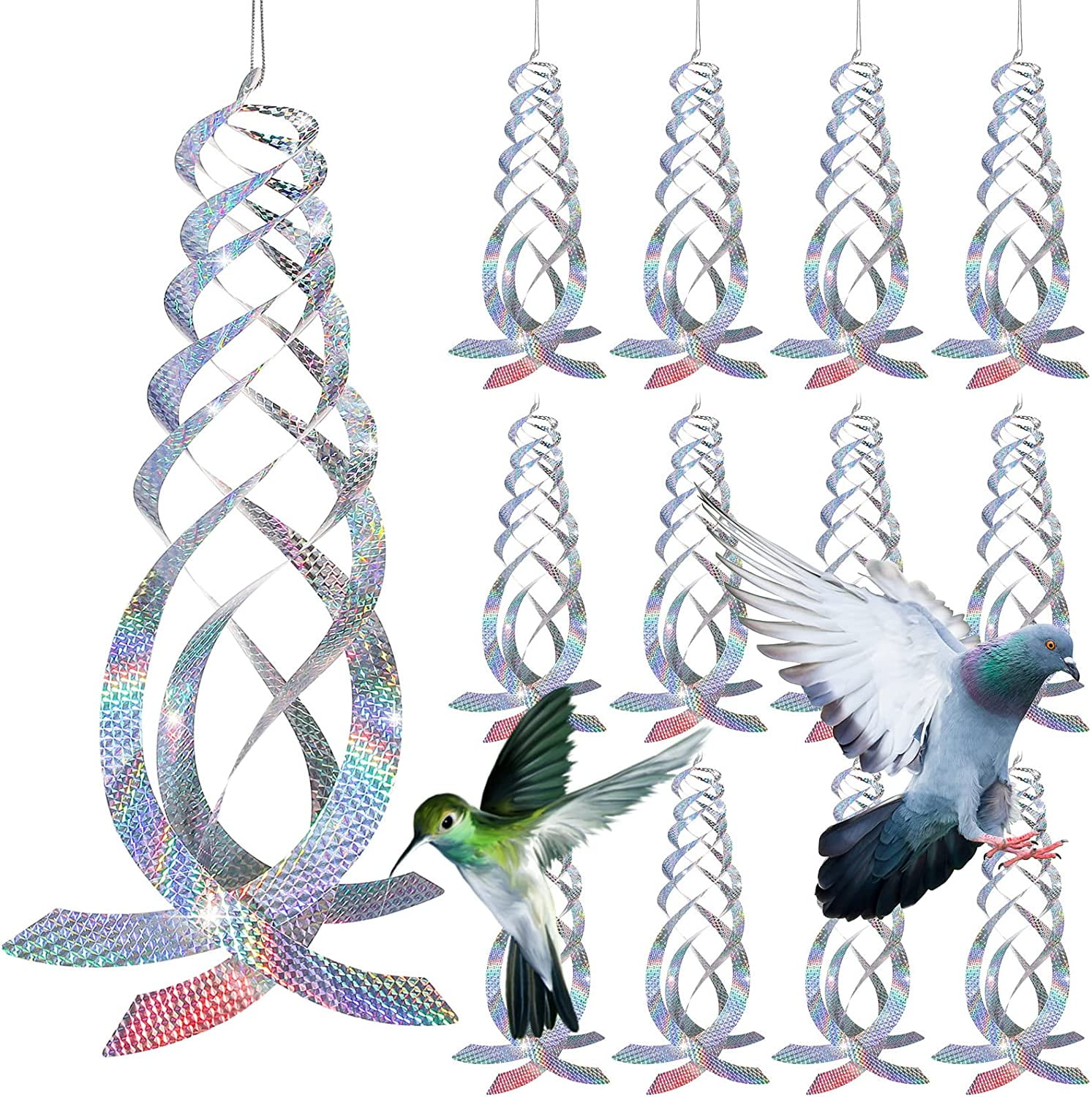 12PCS Bird Spiral Reflectors, Hanging Reflective Device Outdoor, Garden