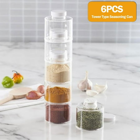 

MTFun 6Pcs Tower Type Seasoning Pot Can Stackable Transparent With Lid Superposed Storage Box Storage Bottle For Condiment Spice Salt Sugar Pepper