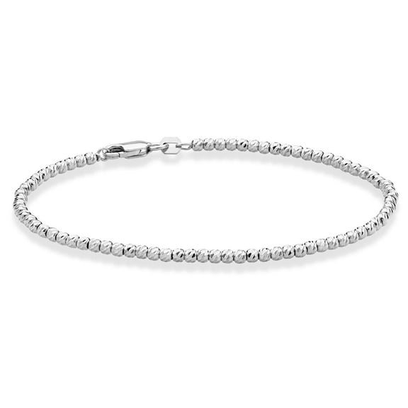 Miabella 925 Sterling Silver or 18Kt Yellow Gold Over Silver Diamond-Cut 2.5mm Round Bead Ball Chain Anklet Ankle Bracelet for Women, Made in Italy (sterling silver, Length 9 Inches (Small))