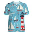 thumbnail image 5 of Lighthouse Sailboats Ocean Waves-1 Women's Short Sleeve T-Shirt Crew Neck Casual Summer Trendy Loose Fit Tops, 5 of 7
