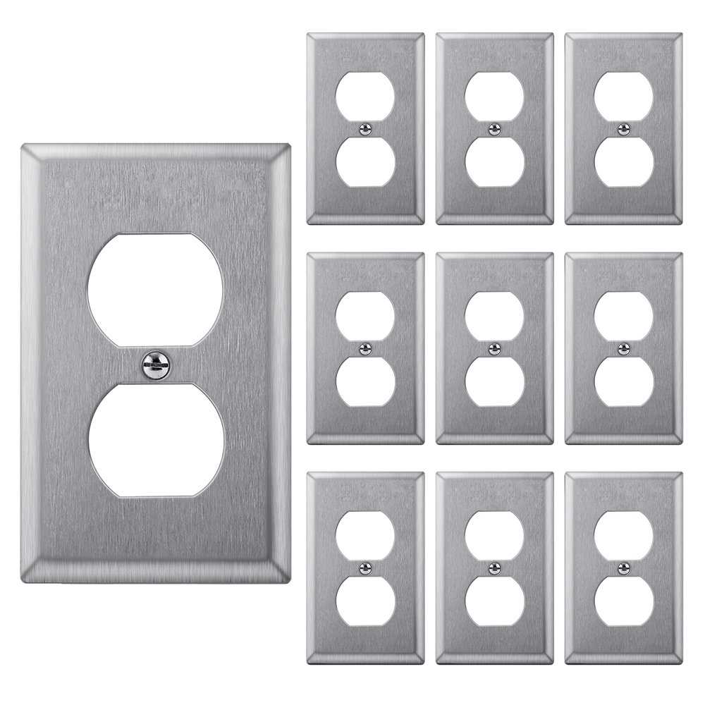 [10 Pack] BESTTEN Duplex Receptacle Metal Wall Plate, 304SS Material, 1