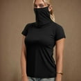 thumbnail image 3 of Fanxing Womens Turtleneck Short Sleeve Face Mask Tops Casual Loose Fitting Blouses Plain T-Shirts Women's Athletic Base Layers Black,M, 3 of 8