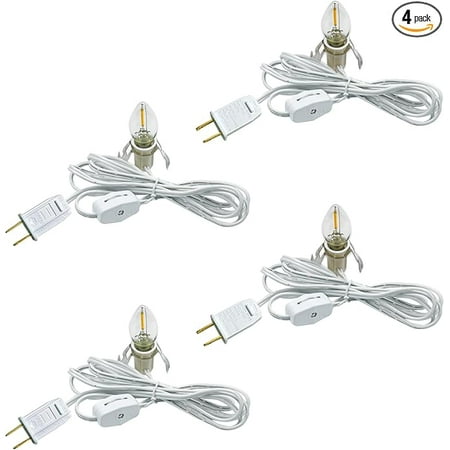 

4 Pack Accessory Cord with LED Night Light Bulbs - White Cord with On/Off Switch Plugs - C7 led Bulb Warm White with Spare Fuse for Holiday Decoration and Craft Village House Decoration