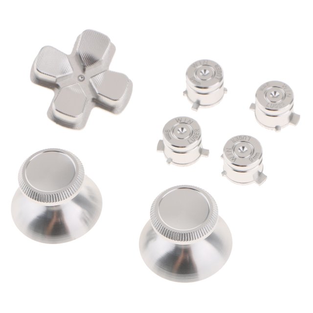 Botones de Metal Botones Abxy + Paletas de Pulgar Pernos de Pulgar y Cromado D-Pad para PS4 Dualshock 4 Controlador Mod Kit Plata