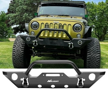 Front Rock Crawler Bumper For Jeep Wrangler JK (2007–2018) With Winch Plate & LED Lights