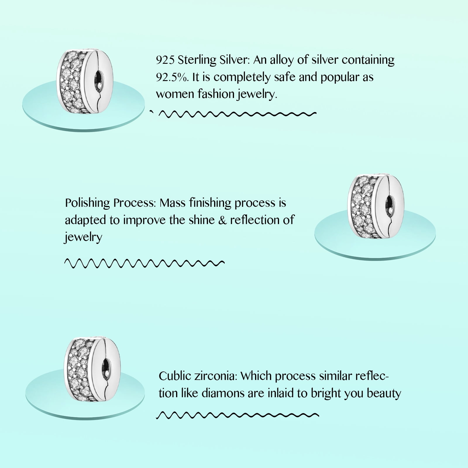 ROSIANNA 925 Sterling Silver Charms 2Pcs Silver Clips fit Bracelets Necklaces Dangle Beads with 5A Cubic Zirconia Christmas Valentine Mother's Day Gift for Women