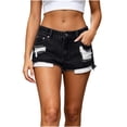 thumbnail image 4 of hlysgo Women's Ripped Distressed Frayed Shorts Hem Low Rise Denim Jean Shorts Casual Summer Streetwear Short Pants with Pockets Black,S, 4 of 6