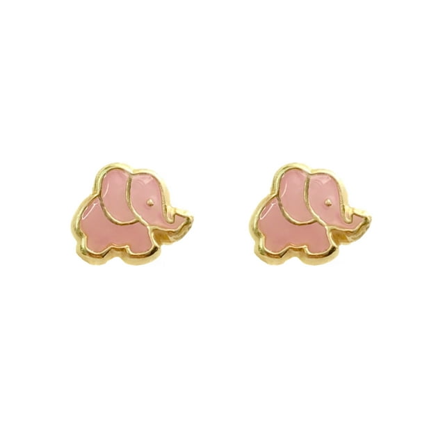 Broquel elefante rosa oro 10k Mancini f651 r