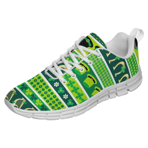 St Patricks Day Shoes for Women Breathable Running Sneakers Men Green Four Leaf Clover Shoes for Irish Festival Gift White Size 3.5