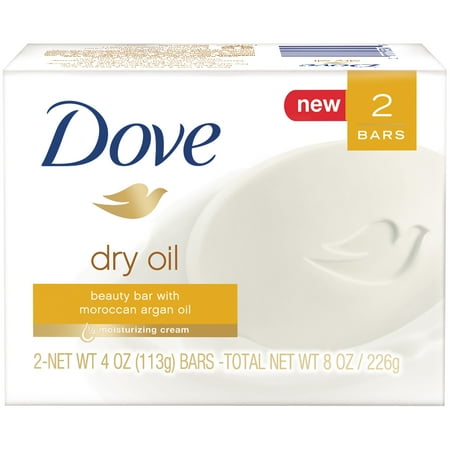 Dove Dry Oil Beauty Bar, 4 oz, 2 Bar