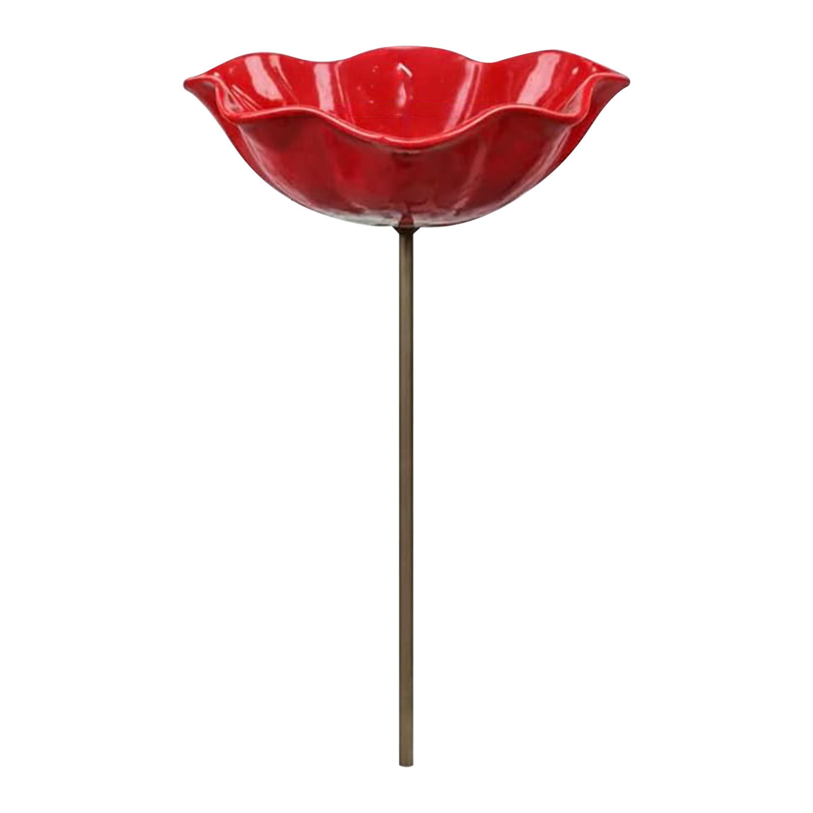 Metal Flower Garden Stakes Bird Bath Handmade, Bee Watering Station, Bees Bath for Garden Metal Bee Water Feeder with Flower Design, Colorful Butterfly Bees Bath Bowl for Outdoor Yard Decor,Red 1Pcs