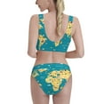 thumbnail image 3 of Daiia World Map With Landmarks printed 2 piece Swimsuit Bikinis for Women High Waisted Racerback Bathing Suits Summer Tummy Control Scoop Neck Swimwear-Large, 3 of 8