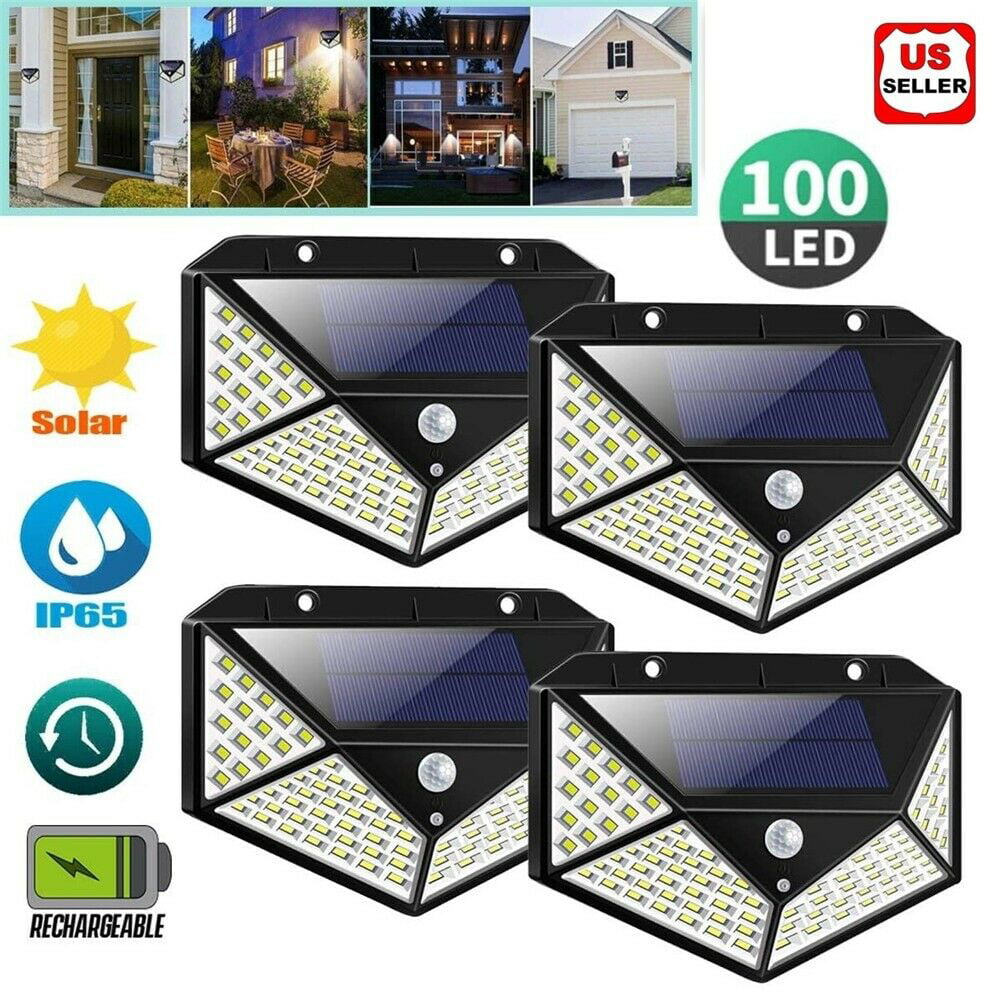 100 LED Solar Power PIR Motion Sensor Wall Light Outdoor Garden Lamp 1/2/4 Pcs 