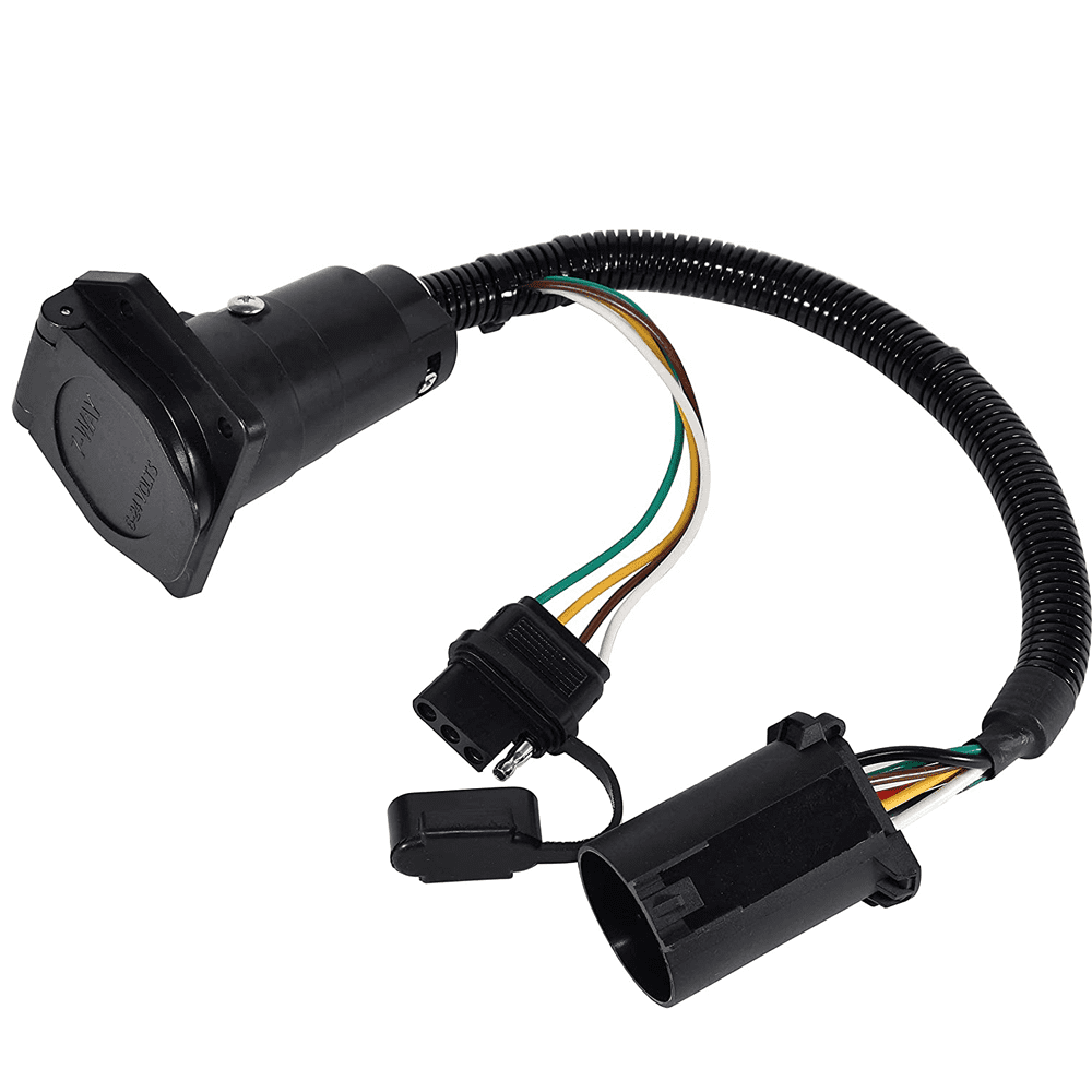 imUfer Trailer Plug Adapter 7Way Round Blade And 4Way Flat Trailer Connector 4 Pin To 7 Pin