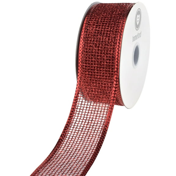 HOMEFORD Christmas Glittered Net Metallic Edge Wired Ribbon, 1-1/2-inch, 10-yard, Red