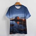 thumbnail image 3 of Lighthouse Sunrise Coast Scenery Pale Blue Tan Women's Short Sleeve Tops Casual Blouses T Shirt, 3 of 6