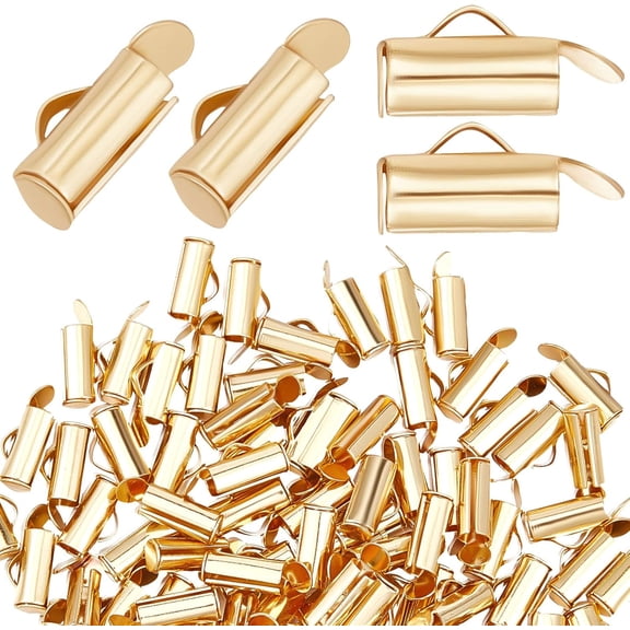 1 Box 100Pcs Slide On End Clasp Tubes 18K Gold Plated Stainless Steel Slider End Clasps Tubes Crimp End Tube for Necklace Bracelet Jewellery Making for DIY