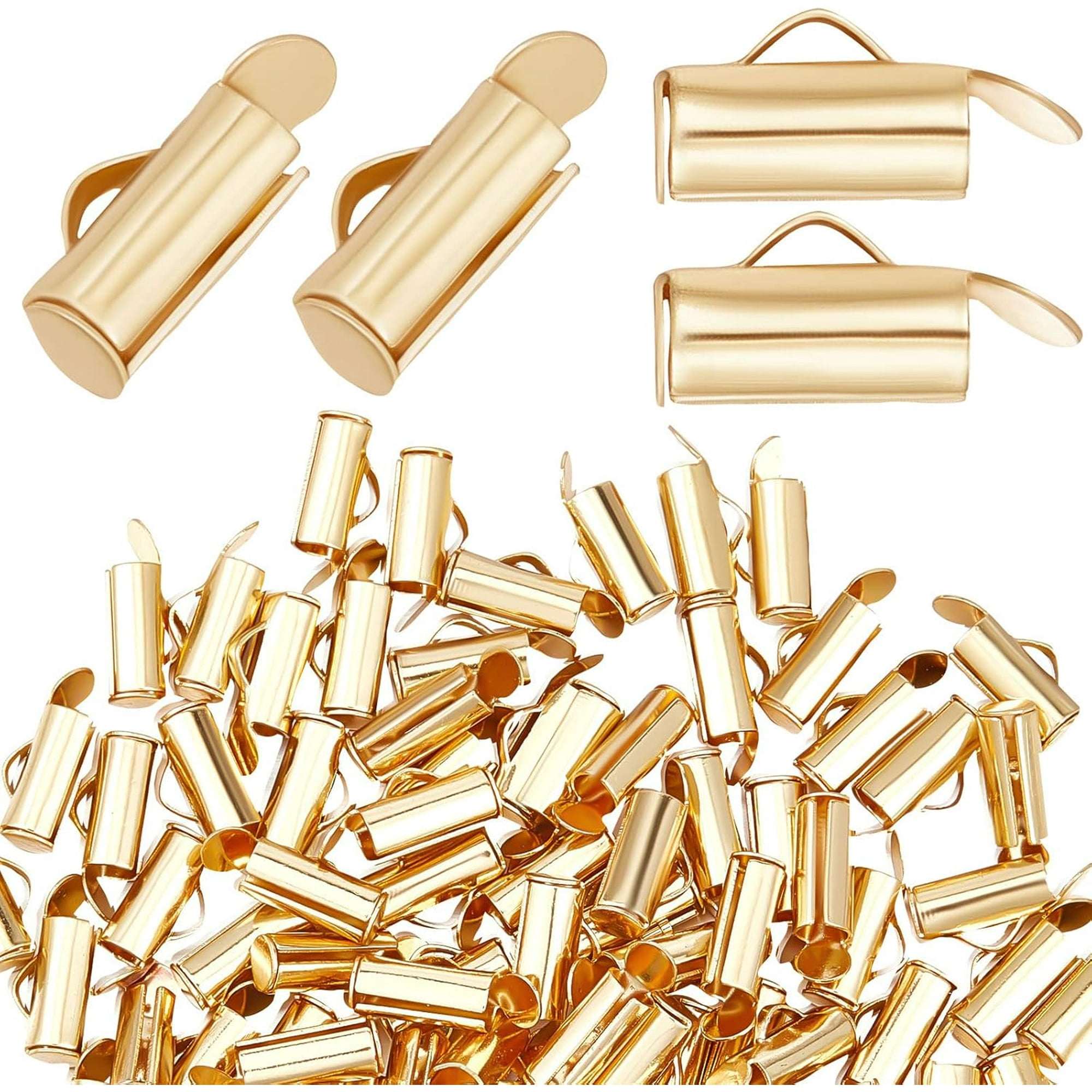 1 Box 100Pcs Slide On End Clasp Tubes 18K Gold Plated Stainless Steel Slider End Clasps Tubes Crimp End Tube for Necklace Bracelet Jewellery Making Silver