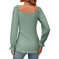 thumbnail image 6 of Hibeli Women Drawstring V Neck Ruffle Long Sleeve Tunic Jacquard Solid Color Top, 6 of 7