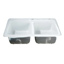 Gourmetier GT33229D2 Petra Galley 33-Inch Cast Iron Self-Rimming Double Bowl Drop-In Kitchen Sink (2-Hole) in White
