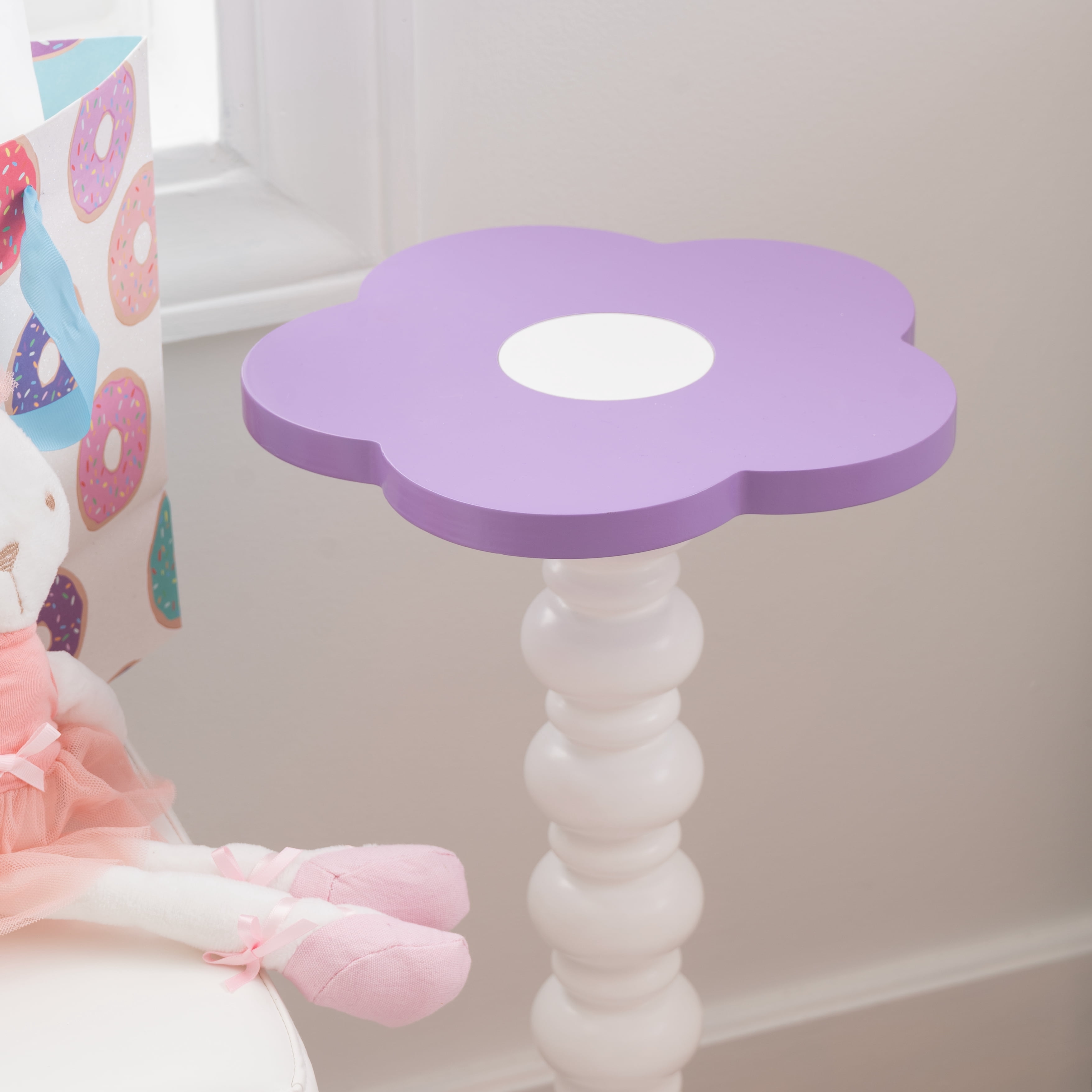 Linon Carice Kids Flower Side Table, Tall, White/Purple