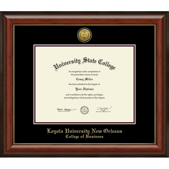 Loyola University New Orleans College of Business Diploma Frame, Document Size 11" x 8.5"