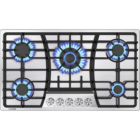 KOXKING 36 inch gas cooktop, Built-in Gas Stove Top with 5, Five Burner Propane Cooktop with Thermocouple Protection, Stainless Steel
