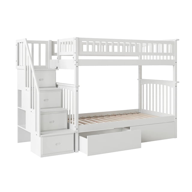 AFI Lit Superposé columbia avec Escalier, Turbo et Tiroirs de Lit Urbain, Simple Simple, Blanc