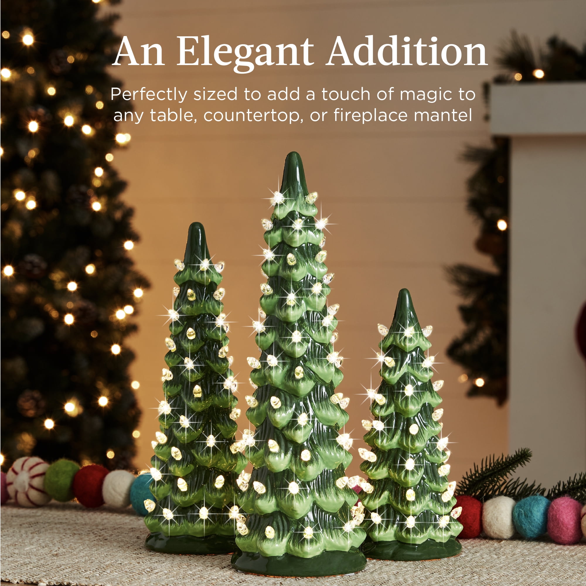 Best Choice Pre-Lit Ceramic Painted Miniature Xmas Trees w/ LED