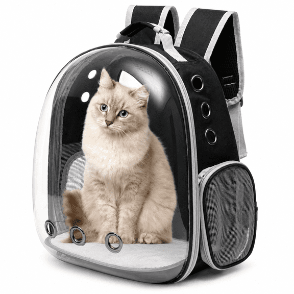 Pogany Cat Backpack Carrier, Transparent Window Pet Carrier Backpack for Cats and Small Dogs Up to 13 lbs, Breathable Mesh Travel Bag with Soft Mat and Storage Pocket, Black