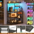 thumbnail image 6 of Homieasy Bakers Rack with Power Outlet and LED light strings, Microwave Oven Stand Kitchen Storage Shelf with Wire Basket, Coffee Bar Station Island table with 10 hooks for Spices, Pots, Black Oak, 6 of 9