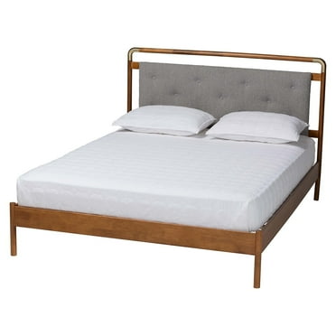Baxton Studio Edwina Light Gray Fabric and Brown Wood Queen Size Platform Bed